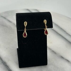 Vintage Avon Gold and Red Teardrop Earrings